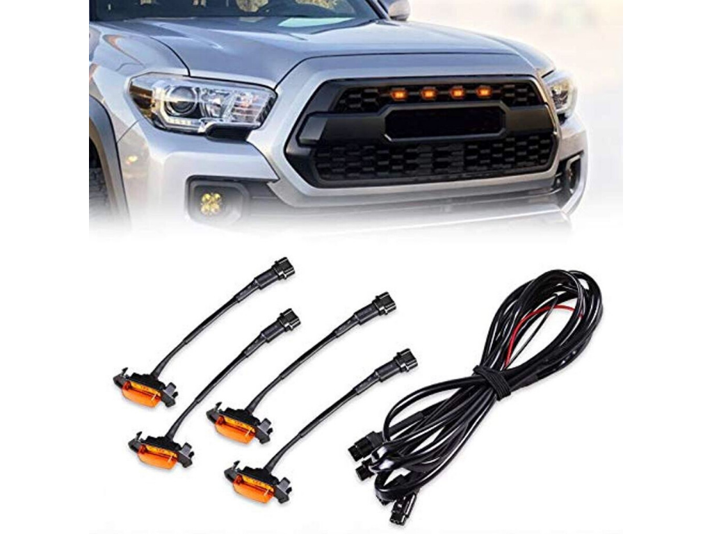 Top - TRD pro grille Raptor LED light kit installed - bottom - LEDs/wiring harness