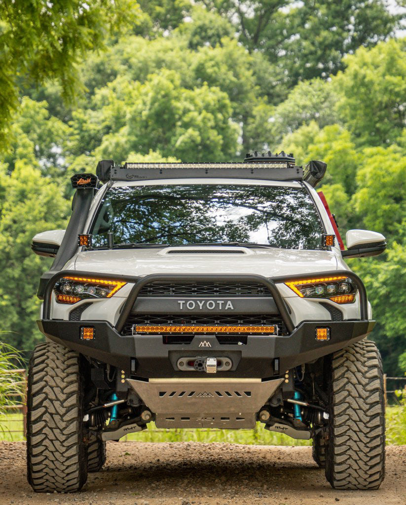 Front end view of a built 5th Gen 4Runner by Backwoods Adventure Mods