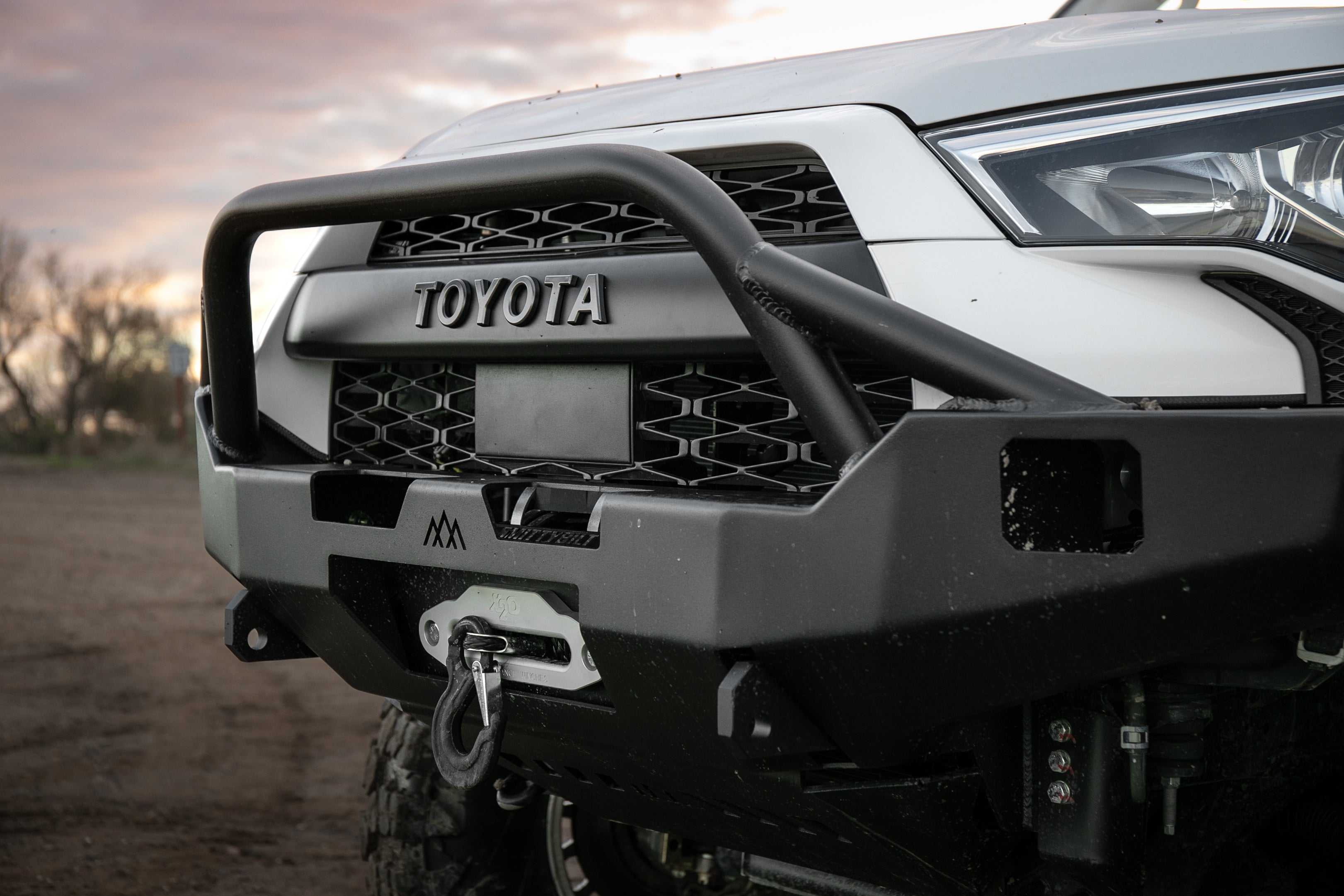 Close up view of Backwoods Adventure Mods front bumper on a 5th Gen 4Runner