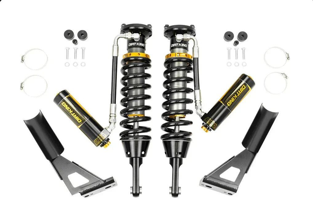 Complete kit of Dirt King coilovers with external reservoir and adjusters