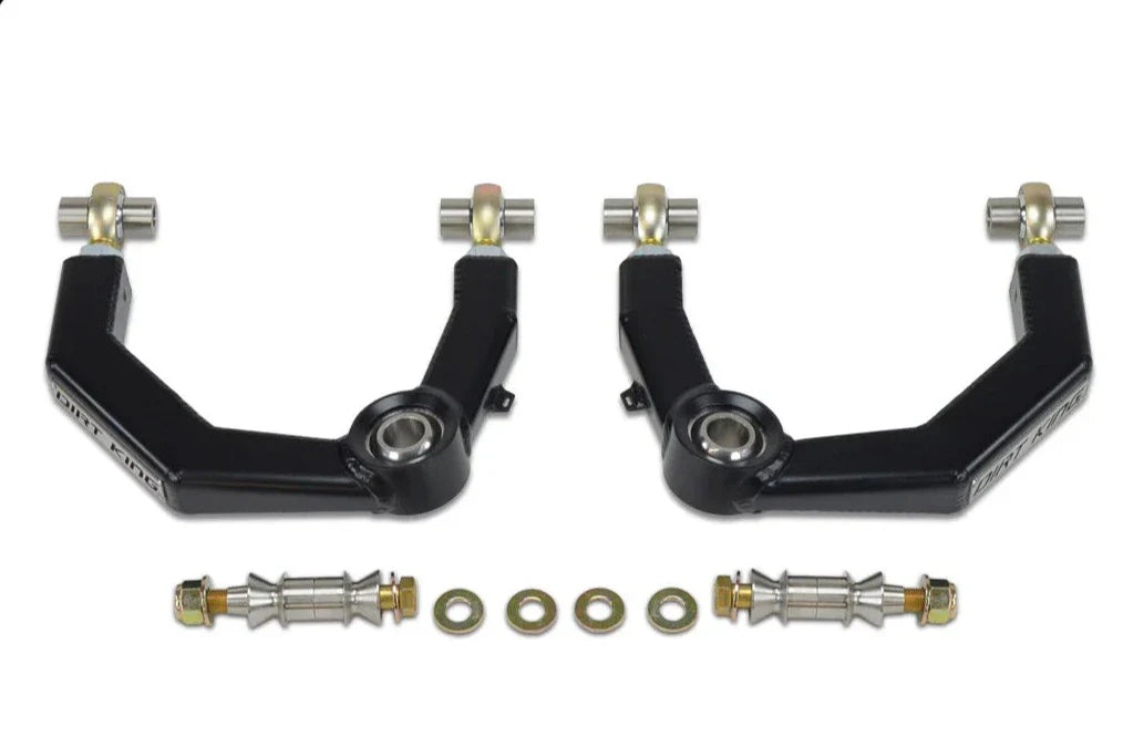 Front view of full heim upper control arms from Dirt King