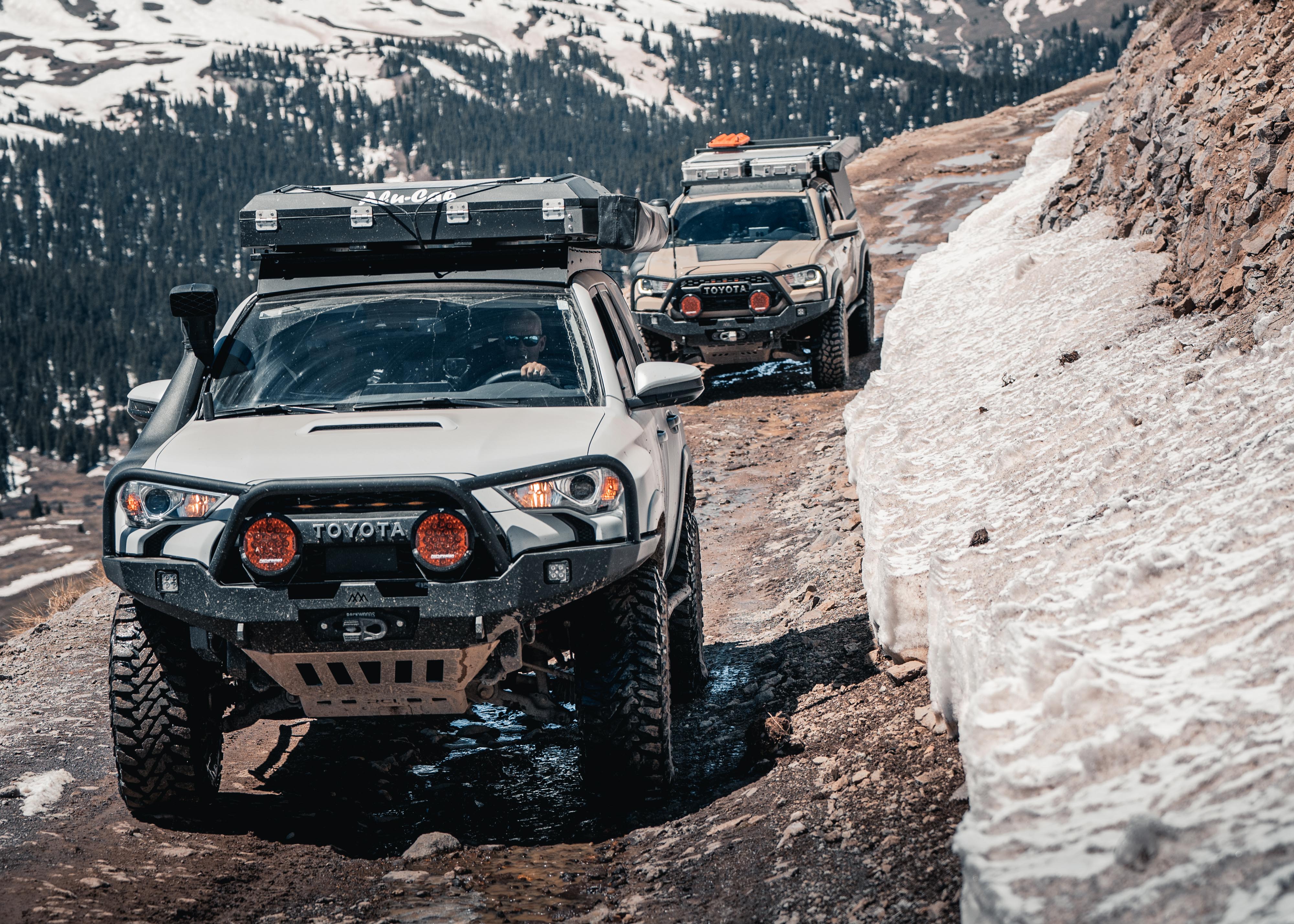 5th Gen 4Runner and 3rd Gen Tacoma off road in the mountains