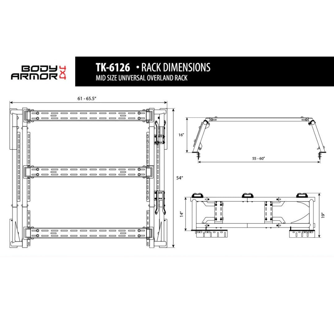 Body Armor Universal Overland Bed Rack For Mid Size Trucks