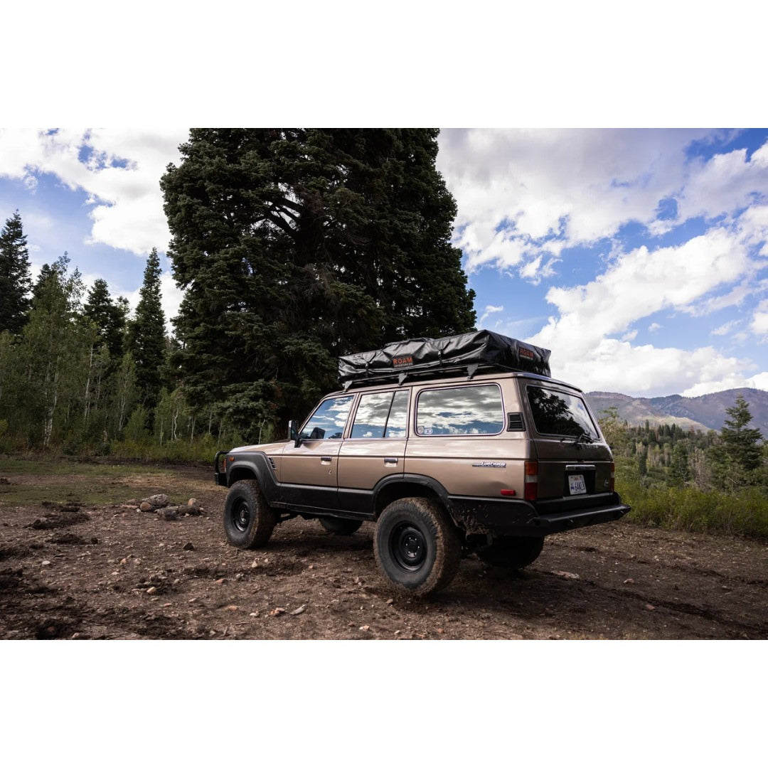 closed vegabond xl rooftop tent on land cruiser